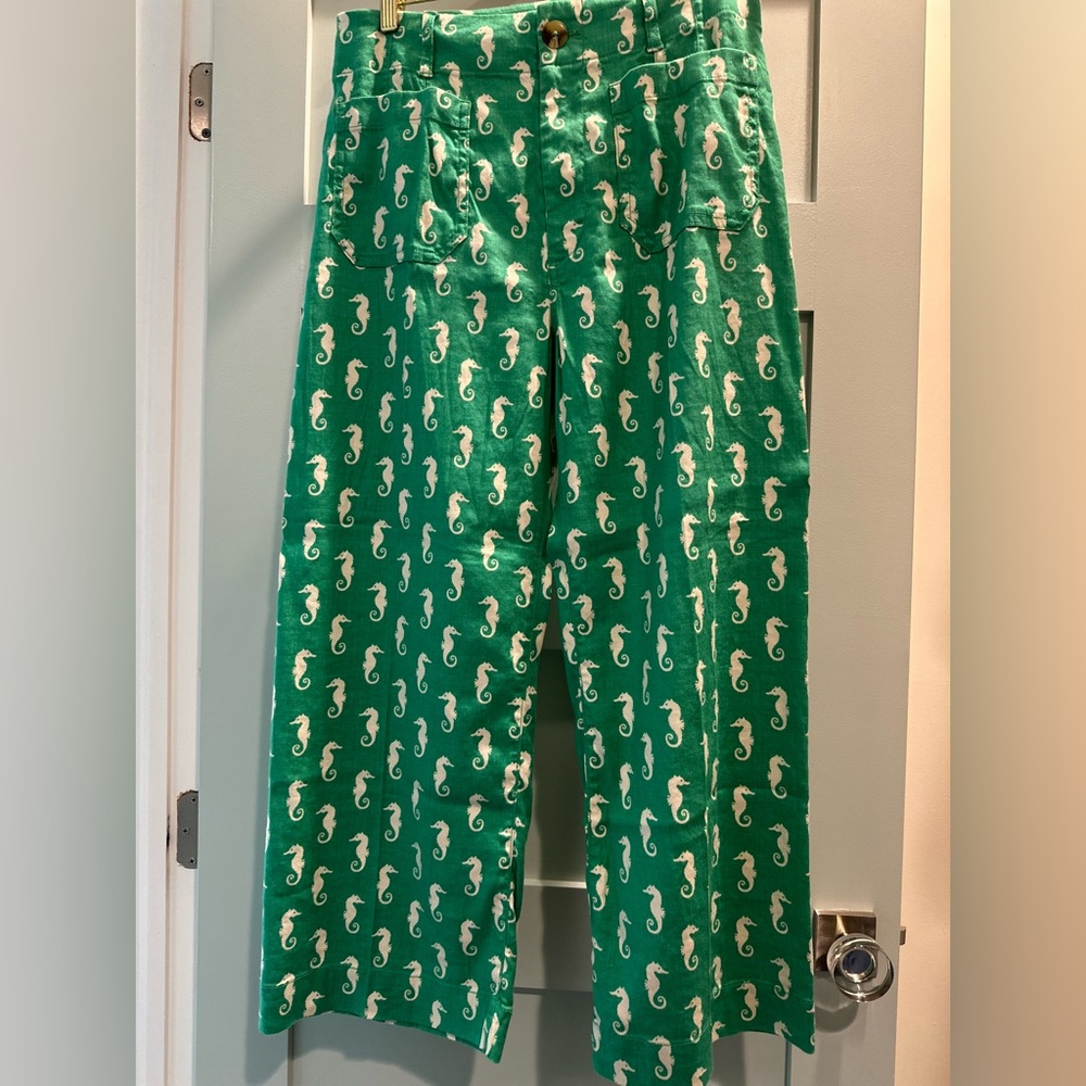 Pilcro by Anthropologie Green Linen Wide Leg Pants